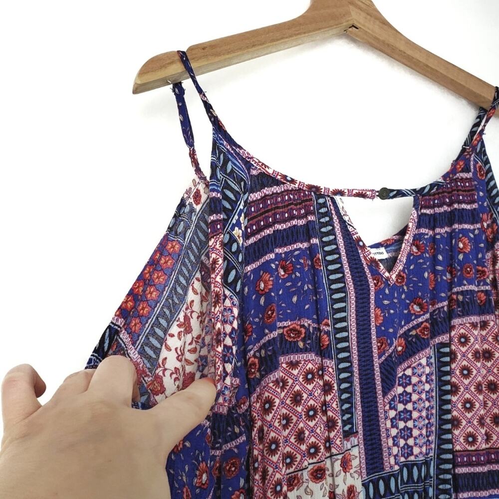 Aeo | Strappy Cold Shoulder Boho Patchwork Dress - image 7